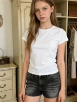 Women's Grey Denim Shorts Low Waist Mini Jeans Shorts 2000s Vintage 90s Y2k Emo Cowboy Short Pants Harajuku Clothes Summer - Image 6