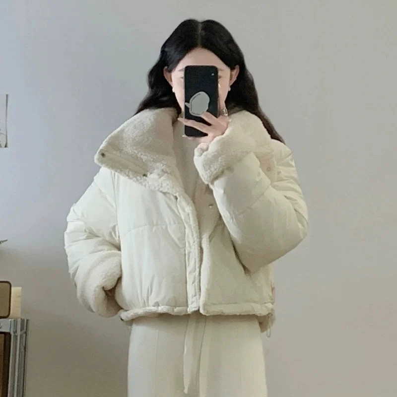 Winter Coat Women Korean Lapel Imitation Lamb Wool Cotton Padded Jacket Loose Double-sided Wearing Bread Cotton Clothing Female