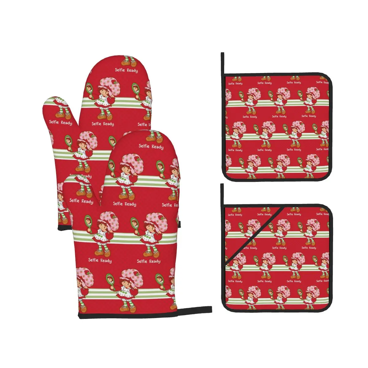Like Strawberry ShortCake Oven Mitts and Pot Holder Sets of 4 for Baking Kitchen Cooking BBQ Resistant Non-Slip Gloves
