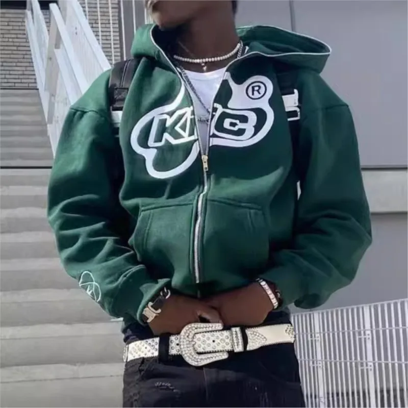 Zip Up Hoodies Cardigan Hooded Warmth Sweatshirt Aesthetics Letter Print Trend Casual Hip Hop Y2k New Sweatshirts Men's Clothing