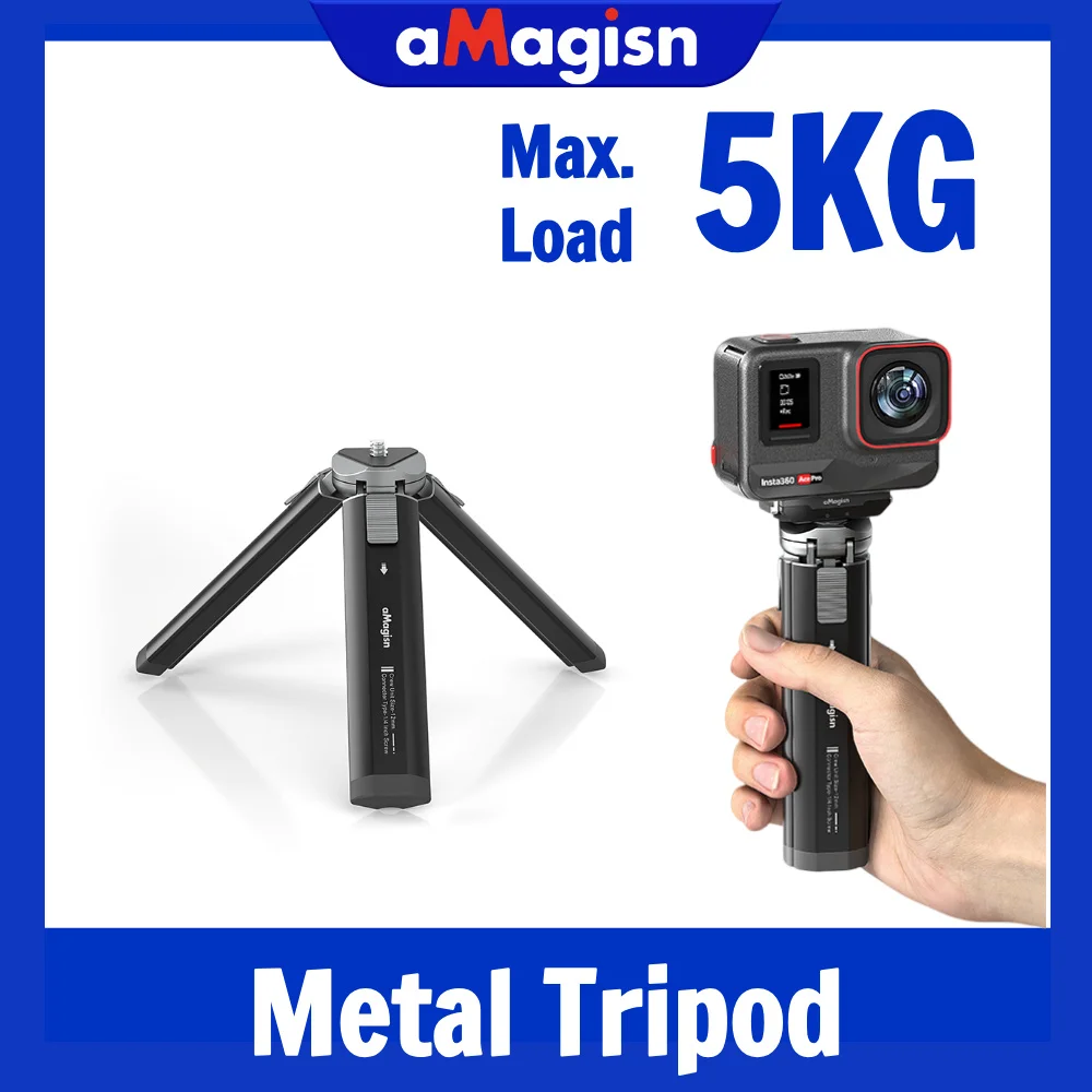 Trípode de cámara aMagisn con ajuste de altura de 2 niveles, rosca de 1/4 ", carga máxima de 5 kg para accesorios de Cámara de Acción Gopro DJI Insta360