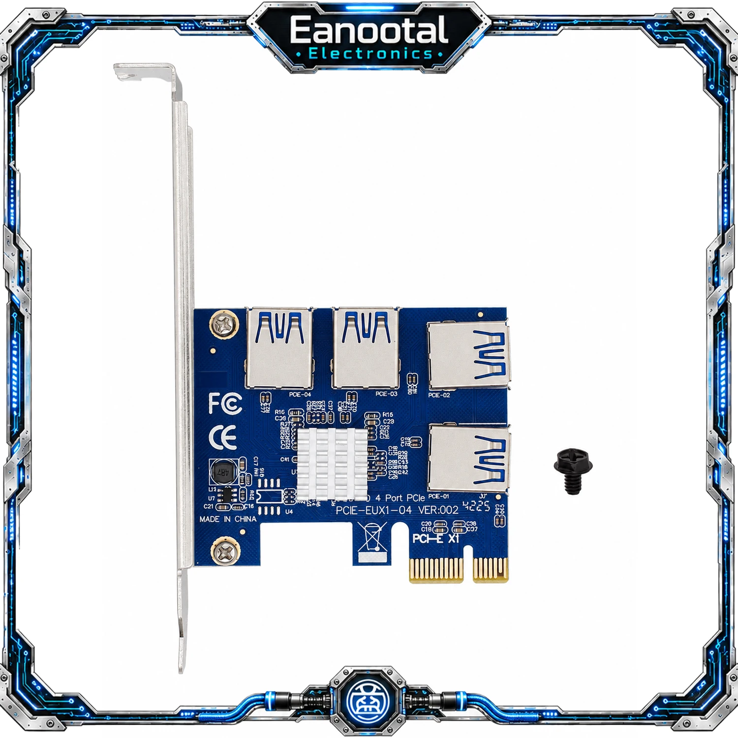 Carte adaptateur PCIe X1 vers 4 ports USB 3.0, convertisseur d'extension PCI-E 1 vers 4 ports pour rig de minage crypto GPU, PC de bureau