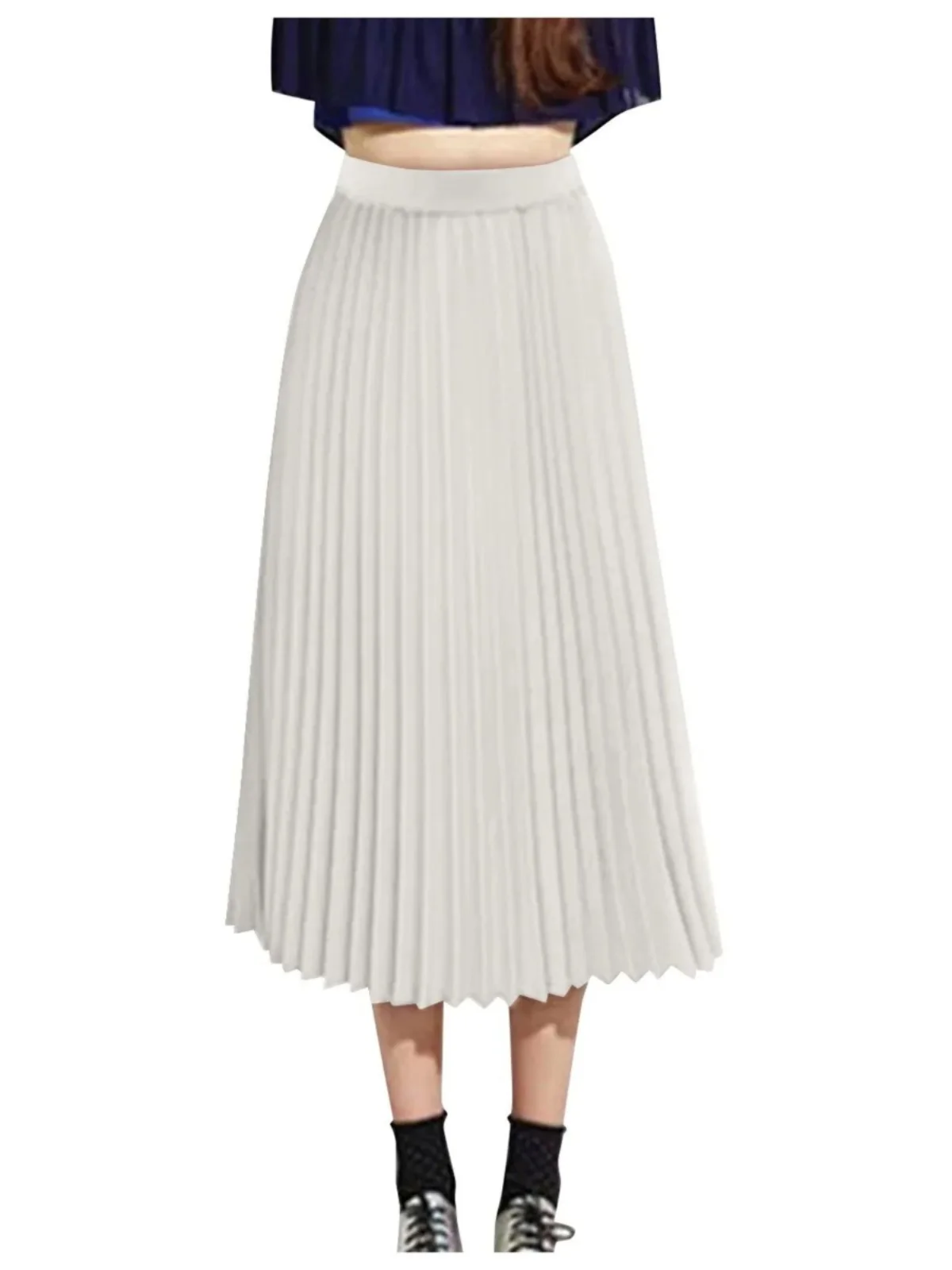 

Pure Color Chiffon Pleated Skirt Elastic Waist A-Line Skirts Street Sle Spring Summer Women's Faion Midi Skirts
