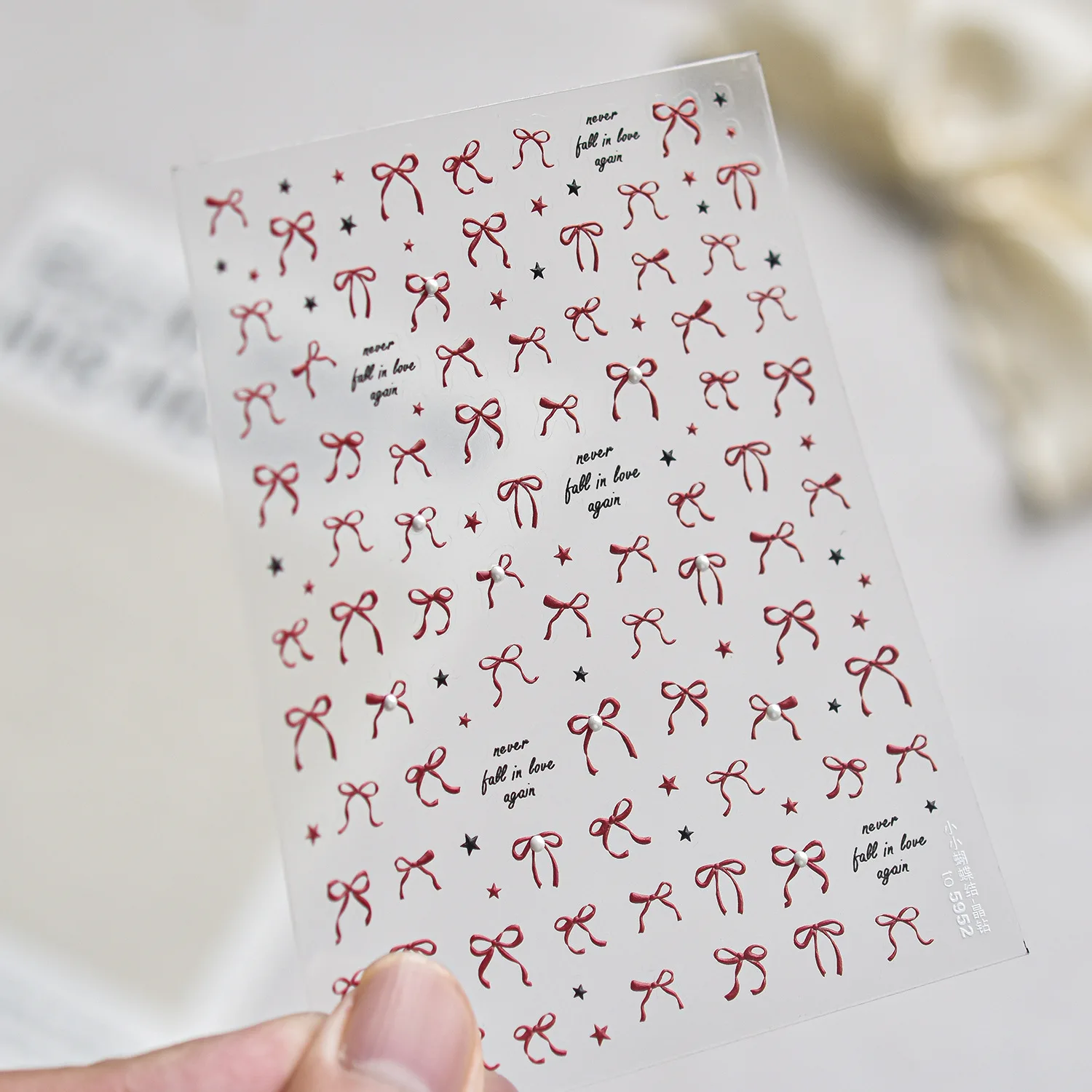 Wine Red Bow 5D Nail Sticker Vintage Burgundy Bow Black Star Relief Bow Decorated With Pearl Decal Self Adhesive Retro Manicure view 6