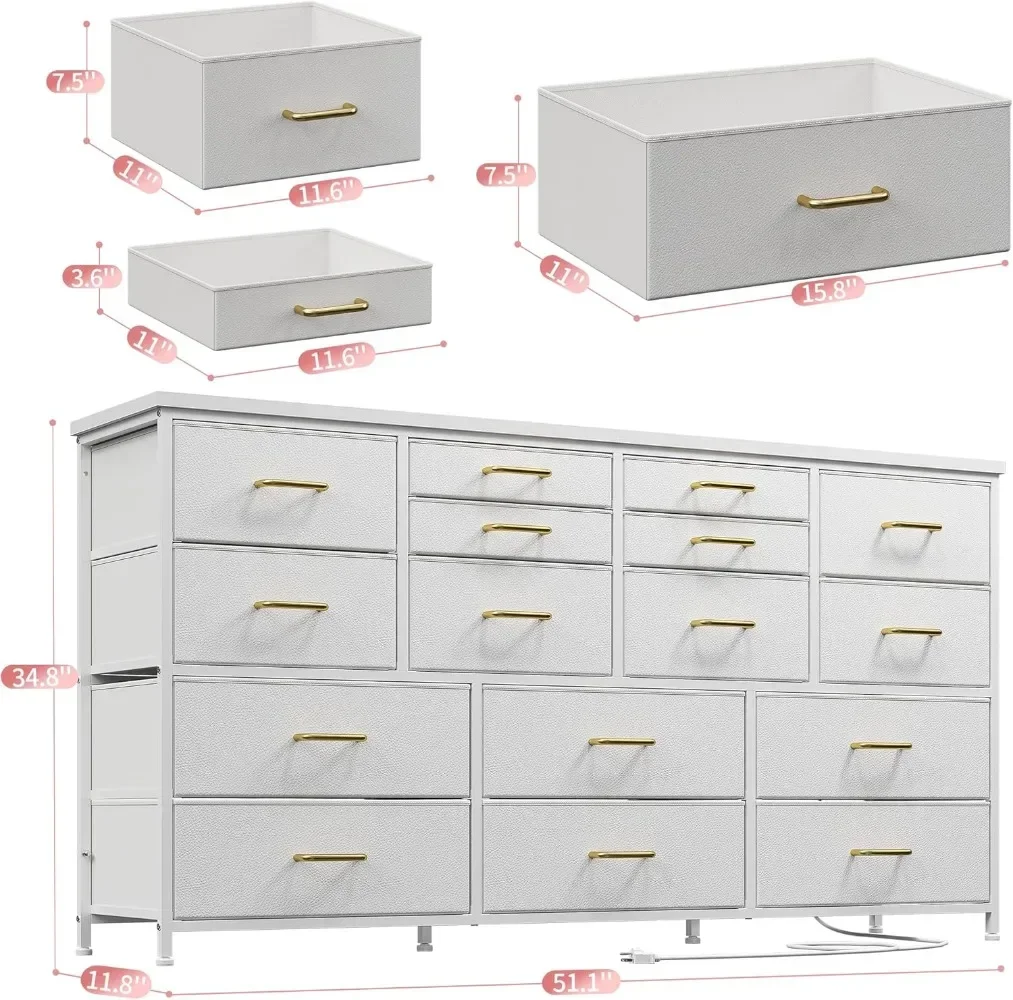 Dresser TV Stand with Power Outlet & USB White Dresser for Bedroom with 16 Drawers TV Stands for Living Room TV image 2