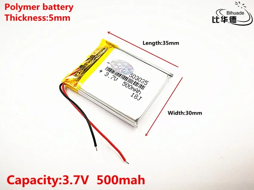 2019 new produc Good Qulity 500 mah 3.7 V 503035 smart home MP3 speakers Li-ion battery for dvr,GPS,mp3,mp4