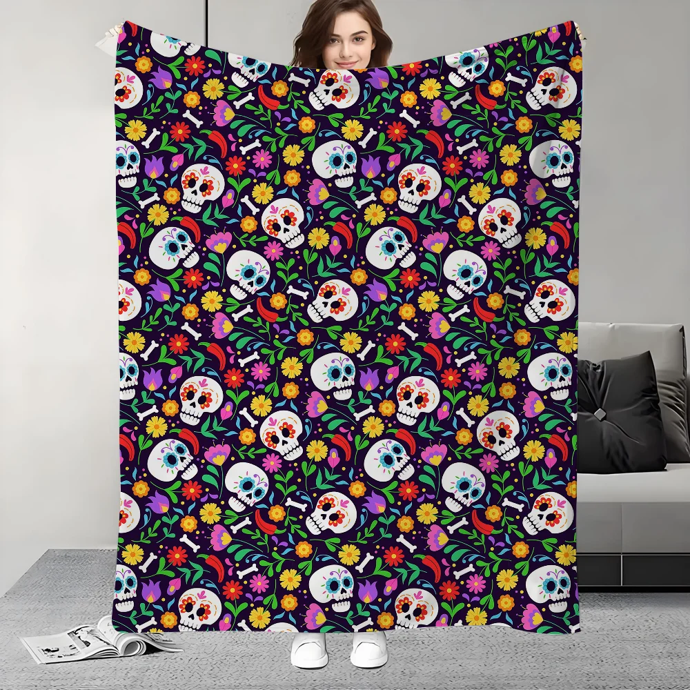 Mexican Day of the Dead Blanket Soft Warm And Thick Perfect For Bedroom Living Room Bed Sofa Camping Picnic Office Gift - view 3