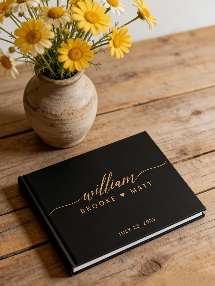 

Modern Black & Rose Gold Wedding Guest Book, Elegant Signature Album with Multiple Color Choices