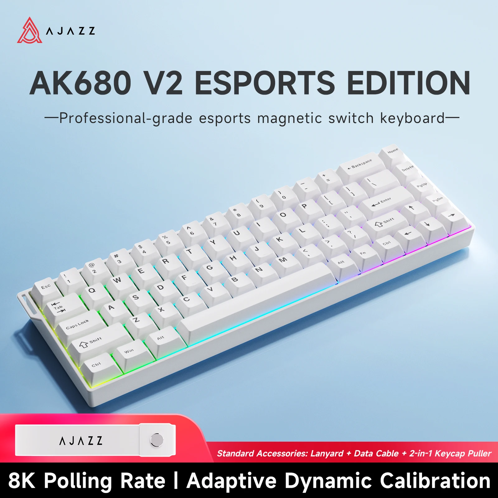 AJAZZ AK680 V2 68% bedraad RGB-gamingtoetsenbord, Rapid Trigger, Ice Isle-schakelaars (8K polling rate), PBT-toetsen, ergonomisch, compatibel met Win/Mac, USB-bedraad, Ribbon-design, OEM-profiel