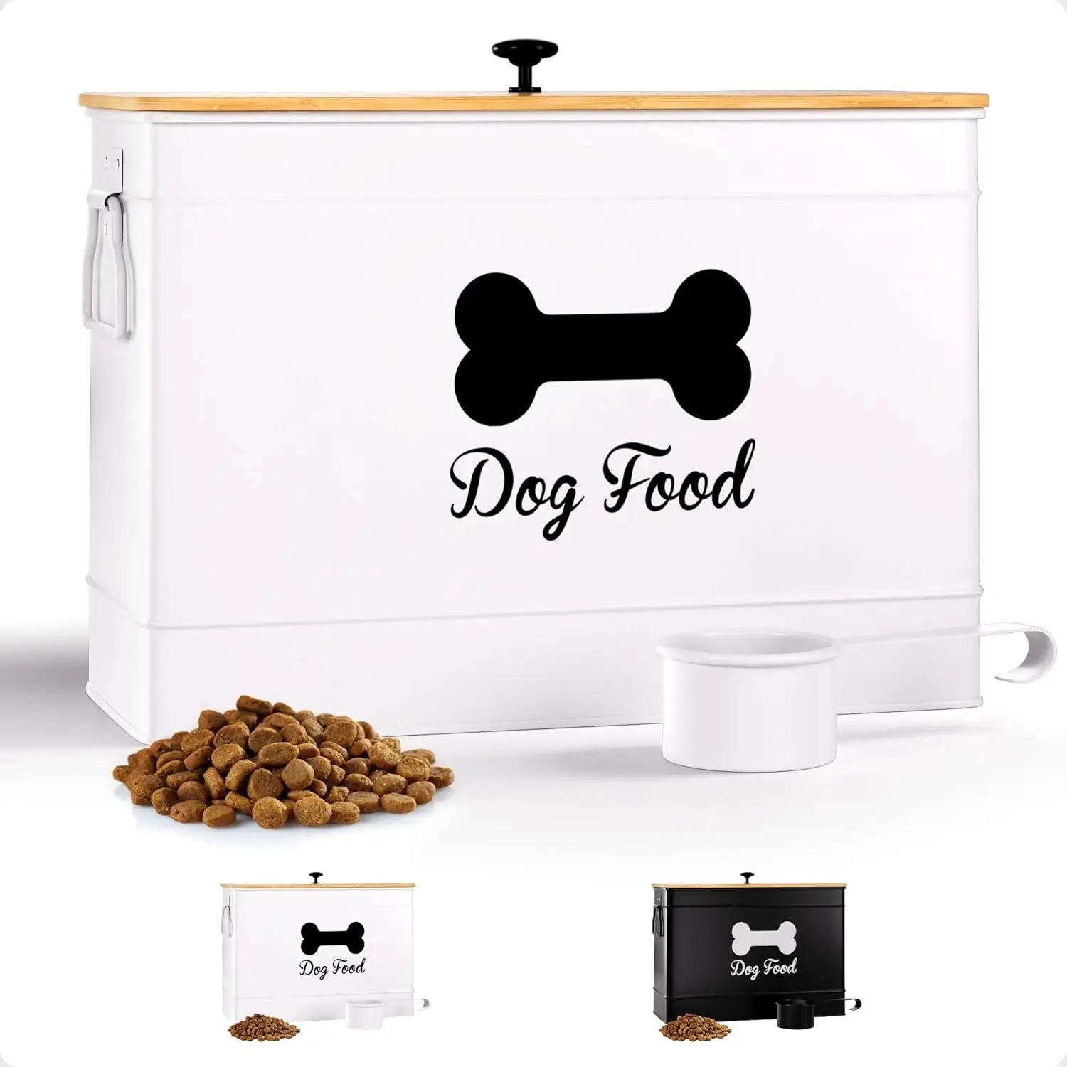 

Airtight Dog Food Container with Bamboo Lid, 15 lb Capacity, Includes Metal Scoop for Large Dogs up to 100 lbs
