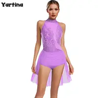 Jersey de Ballet artístico para patinaje artístico y gimnasia con lentejuelas para mujer, traje de baile de salón de vals, mono con flecos de Jazz latino lírico