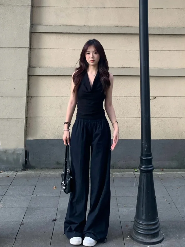 

Black High-Waist Straight-Leg Workwear Pants Women's Quick-Dry Casual Sports Trousers Summer Thin Small Size Long Pants