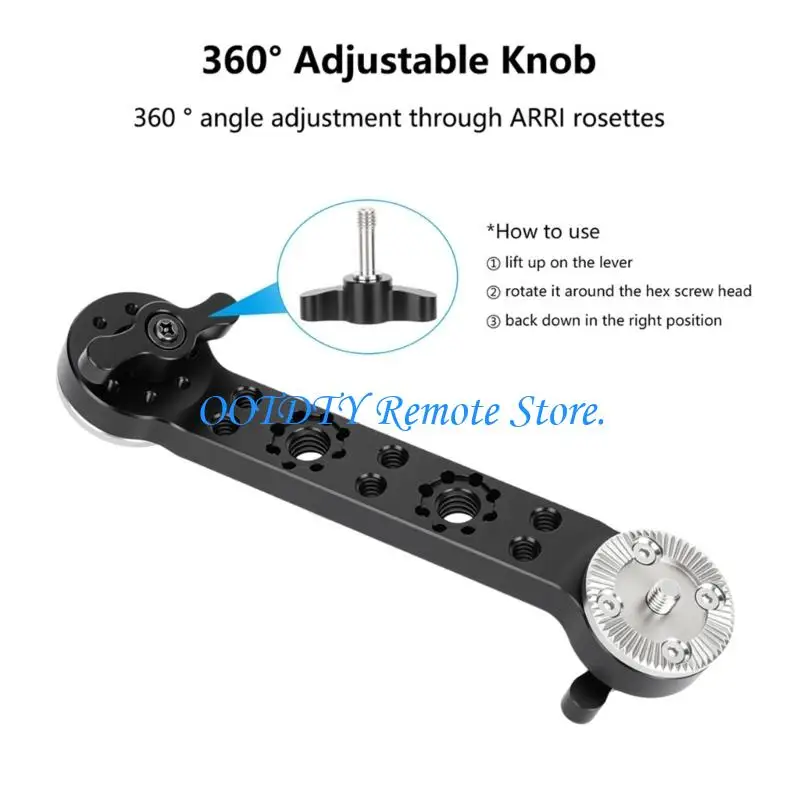 Camera Handle Extension Arm, Metal Side Handle Arm with Locking Knob and Hole Layout for Grip Position Changes in Handheld