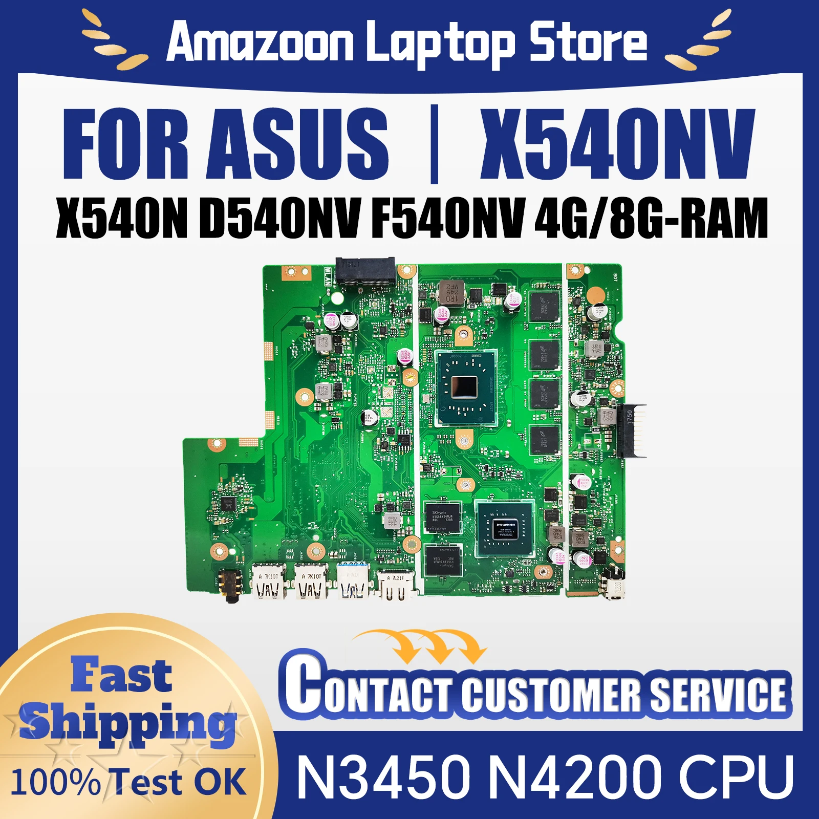 X540NV Mainboard For ASUS X540N D540NV F540NV A540NV R540NV Laptop Motherboard with CPU N3450 N4200 4GB/8GB-RAM