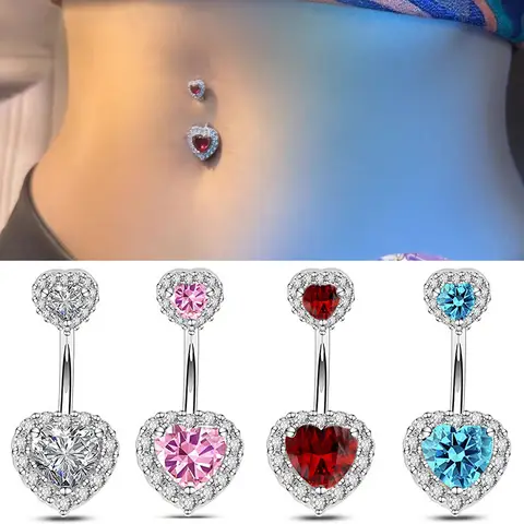 Double Heart-Shaped Zircon Belly Button Ring Woman Stainless Steel Navel Ring for Girl Fashion Sexy Body Piercing Jewelry Gifts