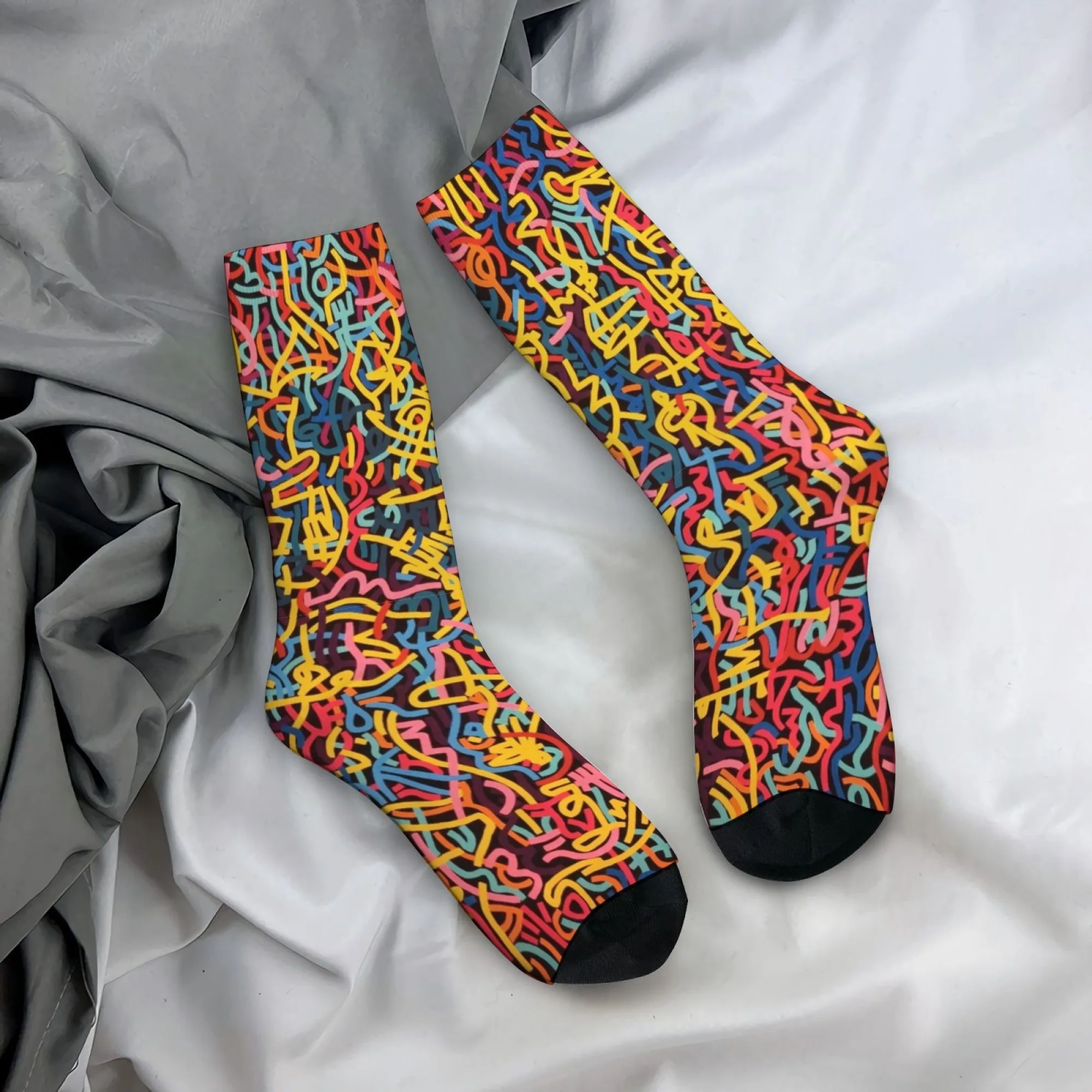 Abstract Graffiti Line Socks Soft Non-slip Resistant Men's Socks Outdoor Travel Cycling Fun Party Trendy Edgy Compression Socks