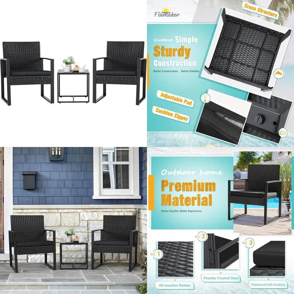

3-Piece Outdoor Patio Wicker Furniture Set with Modern Rattan Chairs and Coffee Table for Yard Conversation
