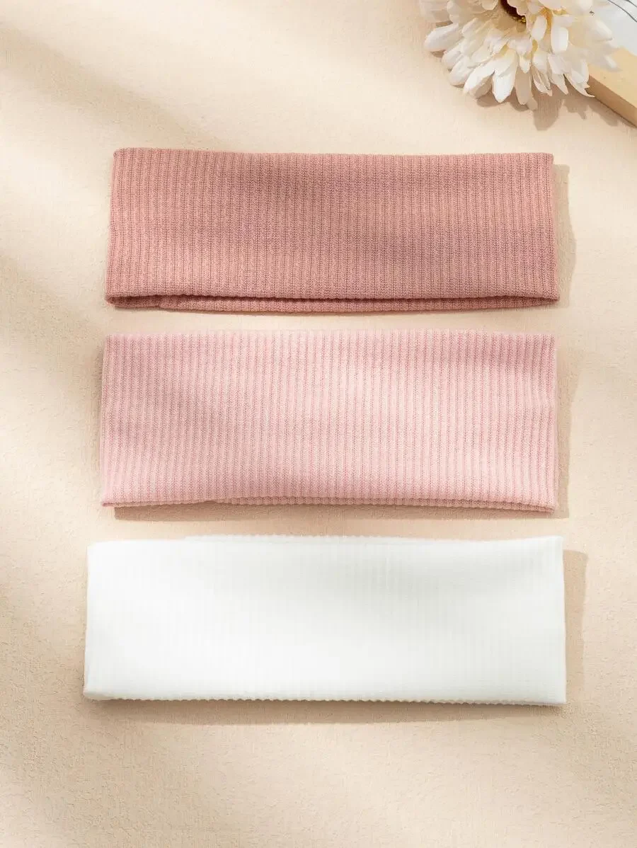 

3pcs Women Rib Knit Solid Headbands Casual Hair Bands Soft Breathable Polyester