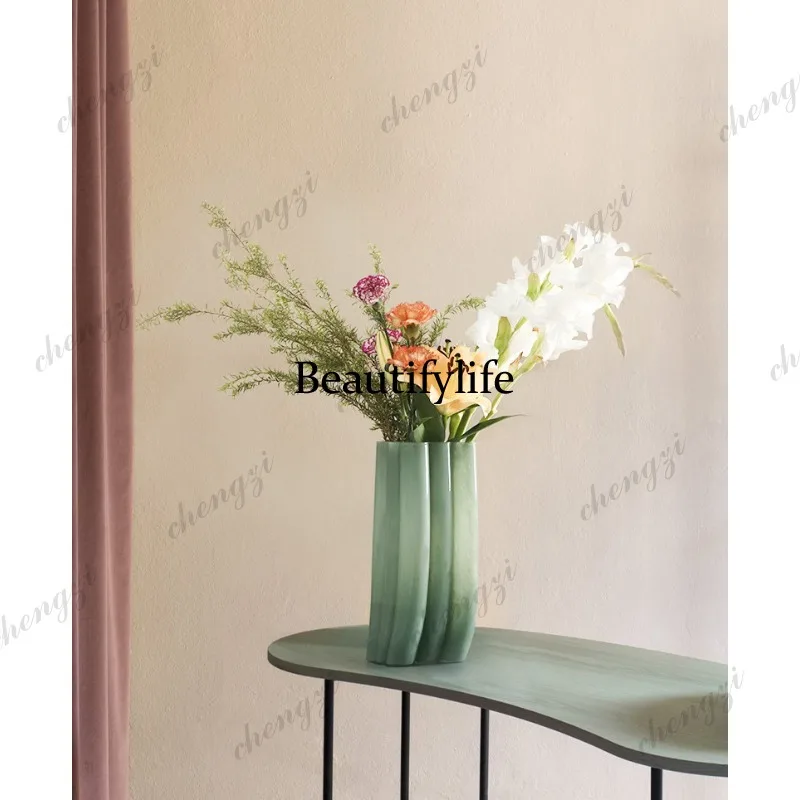 Green high-end glass vase ornament, modern simple home living room flower ware
