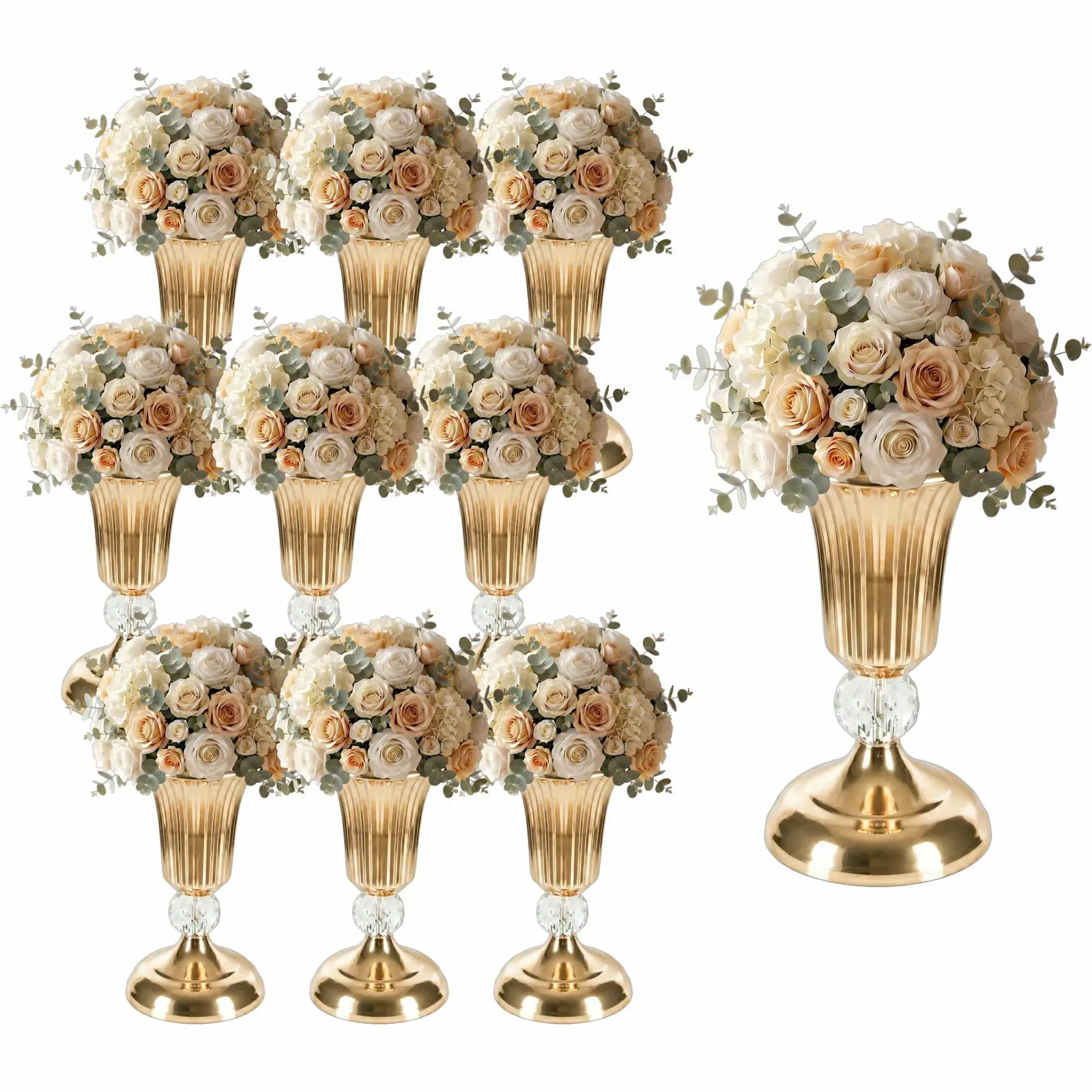 Vases trompettes en métal doré, supports de fleurs, porte-bougies, accessoires de mariage et de fête, centres de table, décoration de bureau et de zone d'accueil