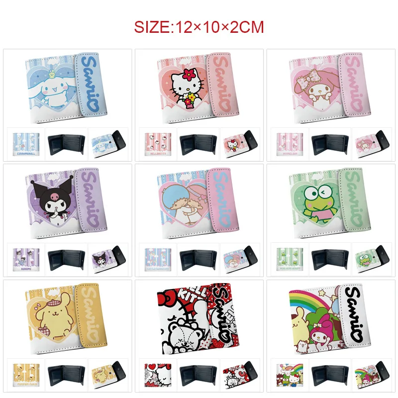 

Sanrio Hello Kitty Woman Purse Girl Cartoon Cute KT Full Color Hidden Buckle Leather Short Wallet Multi-function Folding Wallet