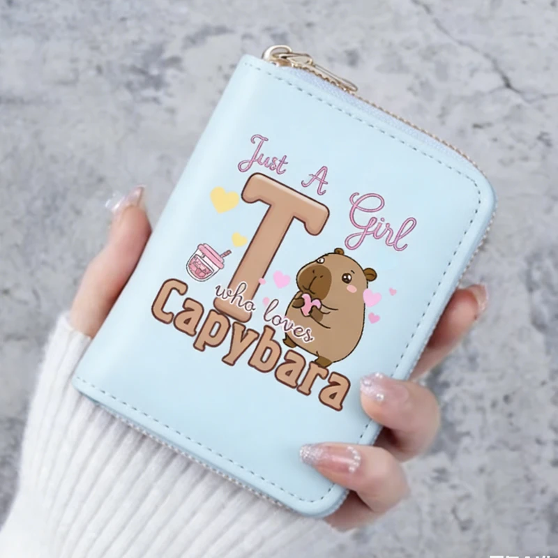 Capybara Women Short Wallets Cartoon Letter A-Z Coin Purse Girl Pu Leather Credit Card Holder Female Clutch Zipper Wallets