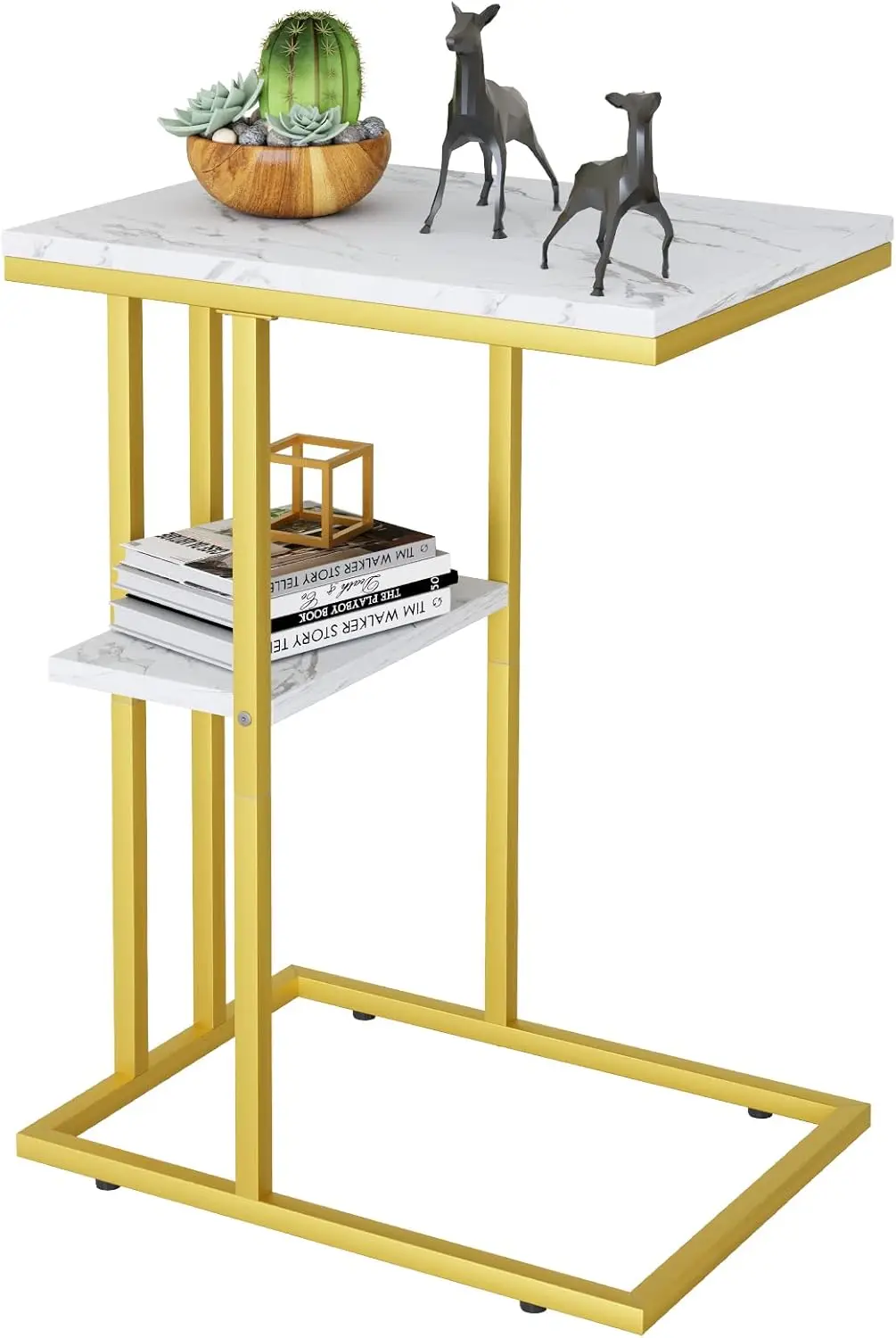 

C Shaped End Table,Small Side Table for Couch and Bed, Gold Snack Couch Table for Small Spaces, Living Room, Bedroom,Bed