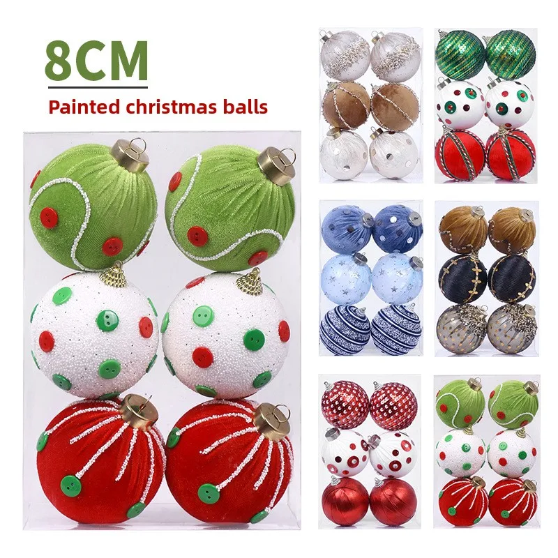 

6pcs New Foam Christmas Balls Colorful Pendant Wrapping Cloth 8cm Christmas Tree Decorative Pendant Party Decoration