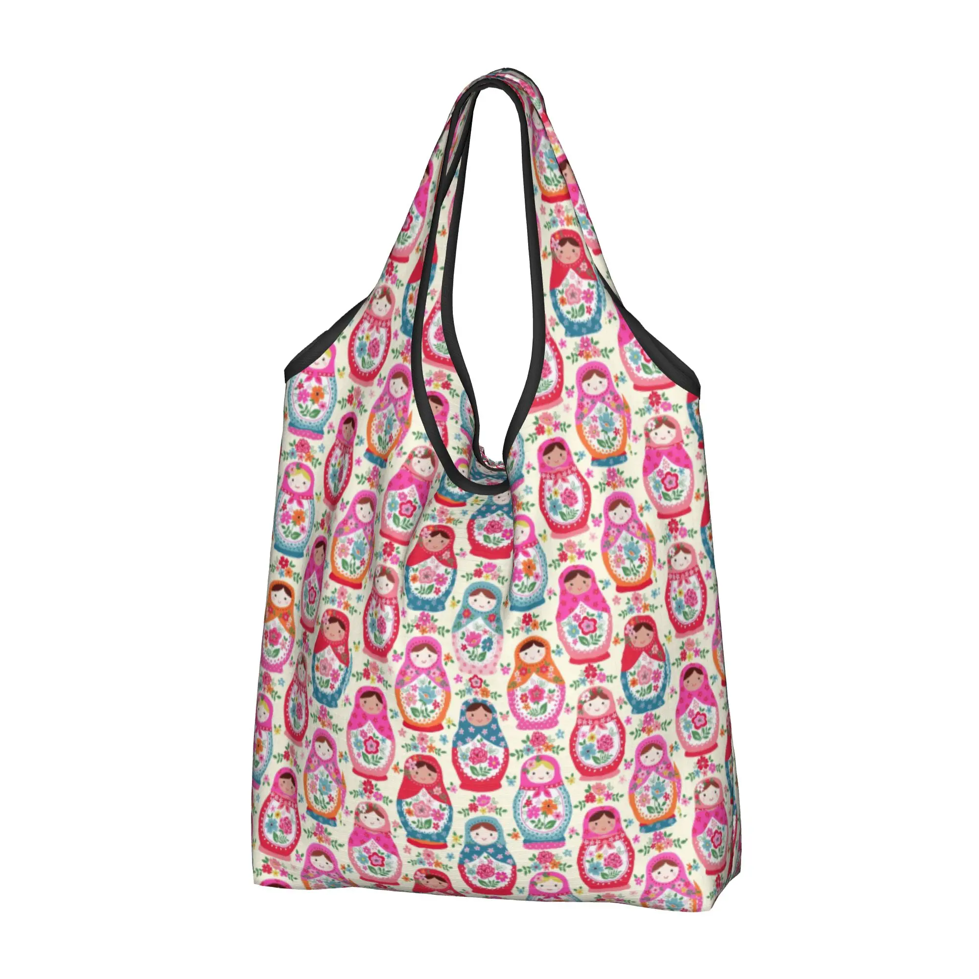 Kawaii Print Matryoshka Doll Russia Russian Folk Art  Tote Shopping Bags Portable Shoulder Shopper  Handbag