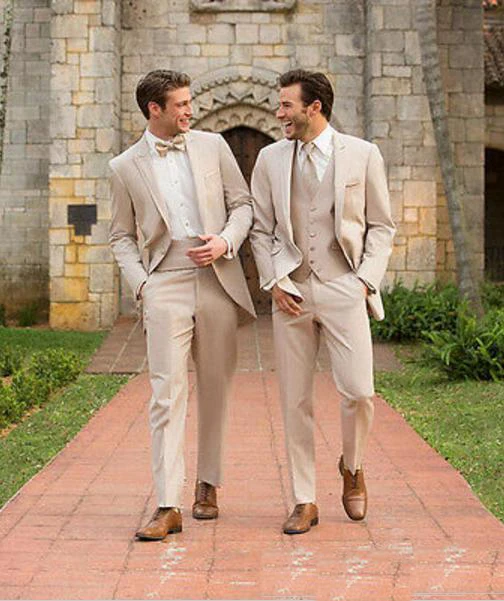 Blazer Sets Beige Groom Tuxedos Groomsman Italian Style Wedding Prom Party Suits For Men Bridegroom 2PCS/3PCS