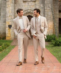 Blazer Sets Beige Groom Tuxedos Groomsman Italian Style Wedding Prom Party Suits For Men Bridegroom 2PCS/3PCS