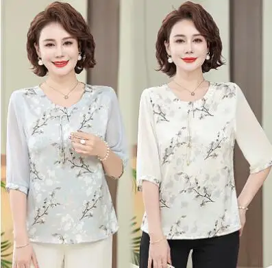 summer mother gift coat shirt women frog shirt summer loose fit shirt  printing Chinese style  Middle sleeve  shirt top