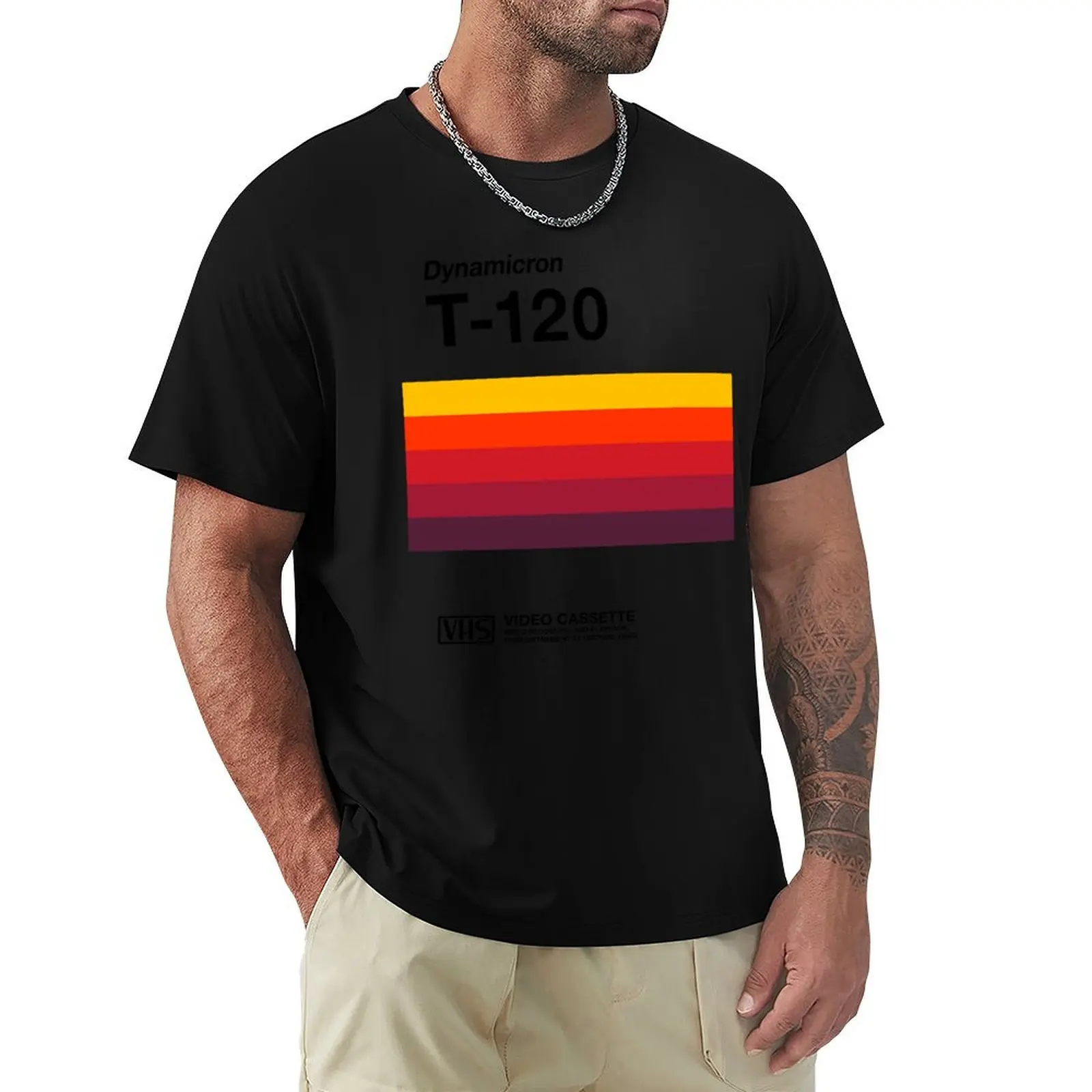 

VHS cassette, case T-120 - retrowave poster, retrowave art T-Shirt Casual Graphic Print Tee