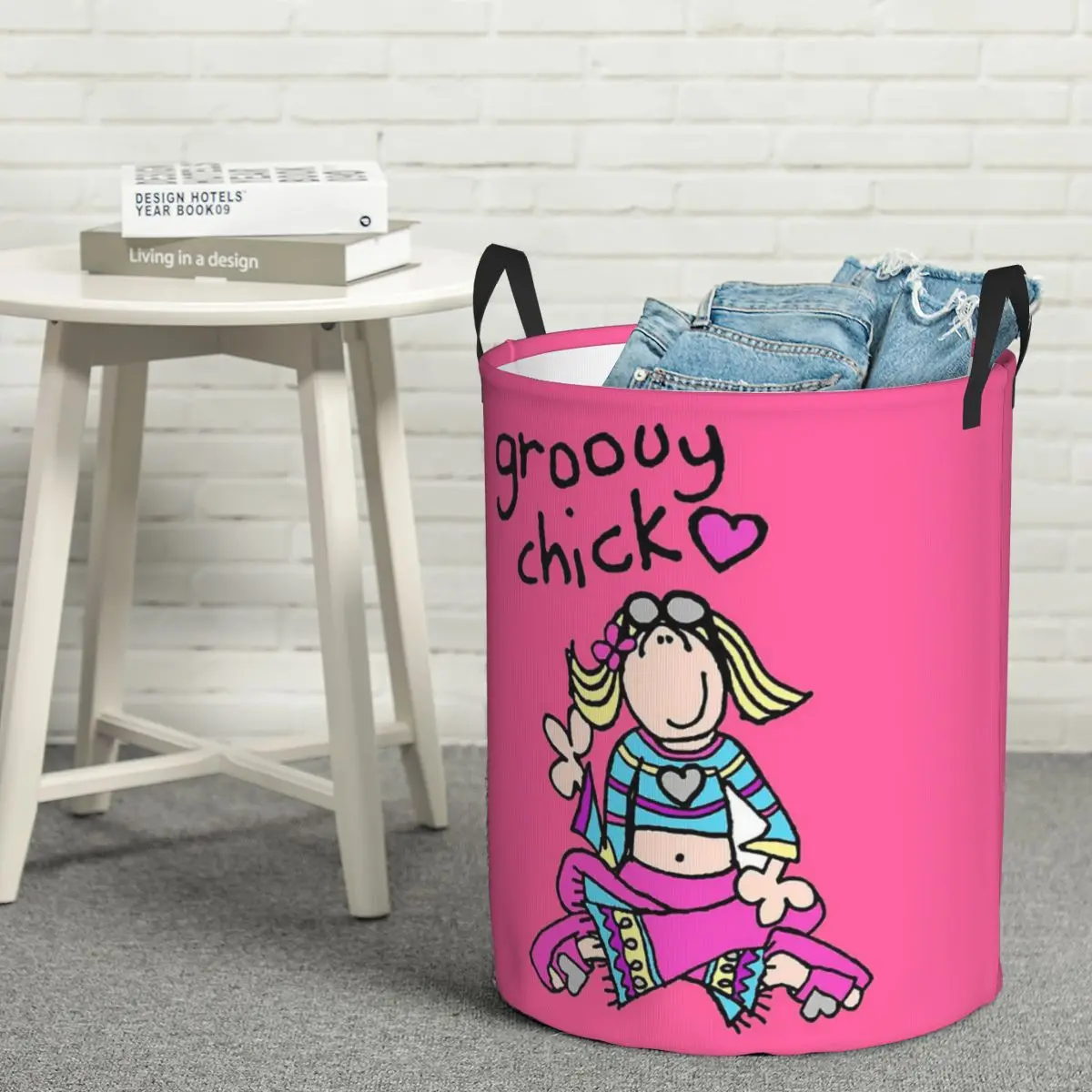 Groovy Chick Girls 2000S Y2K Vintageตะกร้าซักผ้าพับได้เสื้อผ้าสกปรกHome Organizerกระเป๋ากันน้ําขนาดใหญ่สําหรับบ้านเด็ก