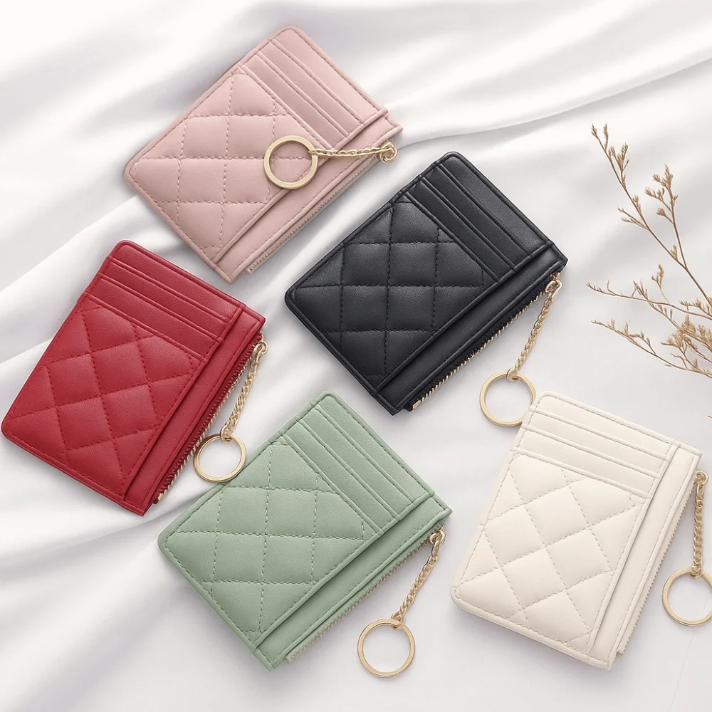 أزياء قصيرة معلقة بطاقة حقيبة بو الجلود الملونة متعددة بطاقة المحفظة متعددة الوظائف سستة حامل البطاقة للجنسين #2
