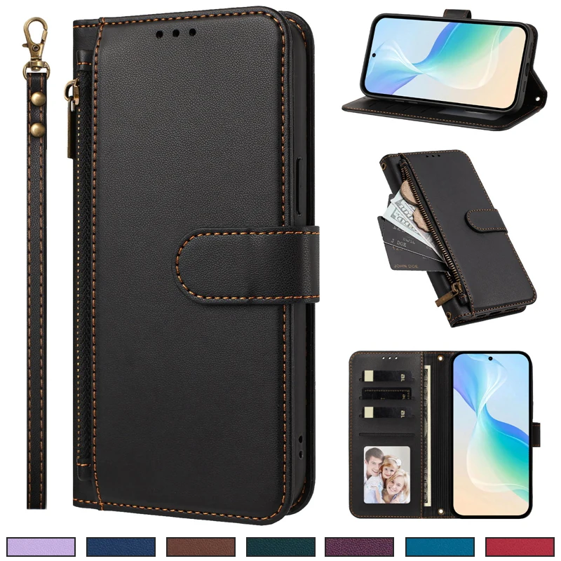 Zipper Flip Case For Samsung Galaxy S26 S25 S24 S23 S22 Ultra S25 Edge S21 S20 S24 FE S26 Plus S10 Plus S10e Wallet Card Cover