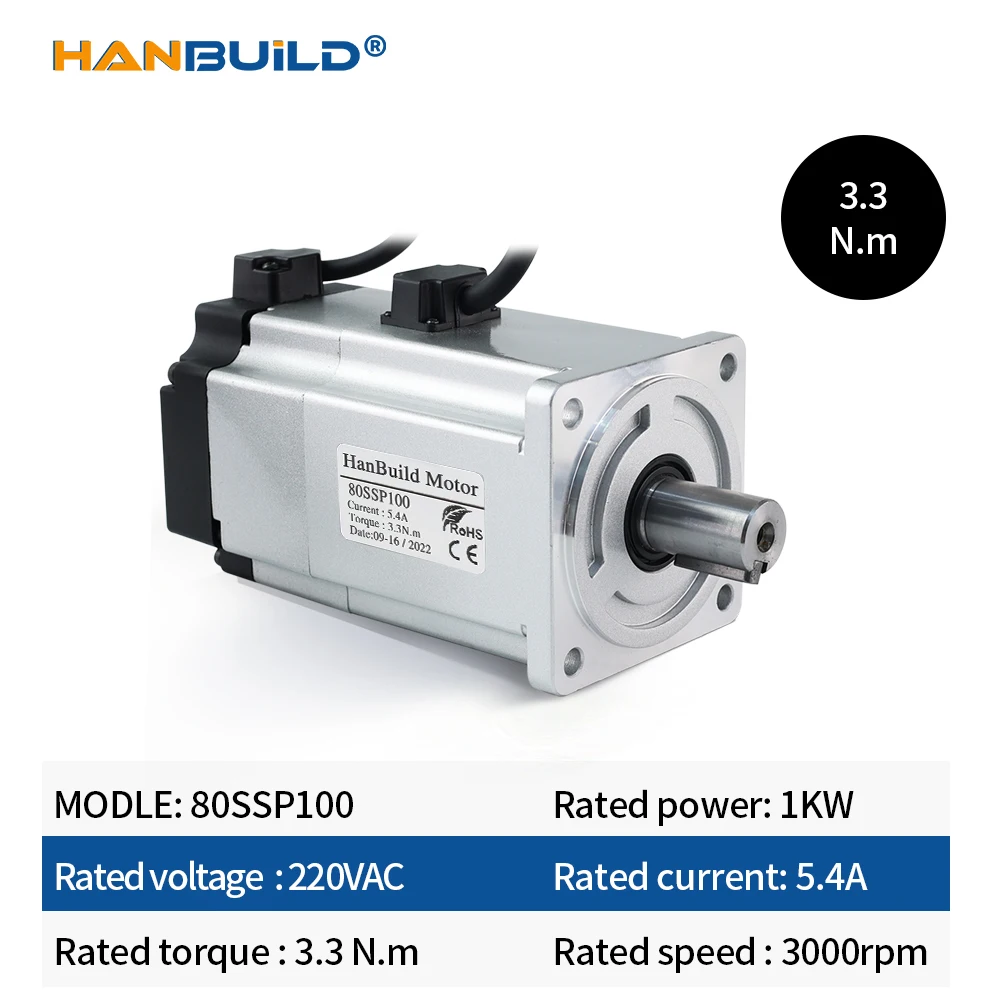 0.1kw Servo Motor With Brake 5.4A 3.3N.m 80SSP100 ASD2100 Servo Drive 3M Cable Vending Machine Parts 1000W Servo Motor drive Kit