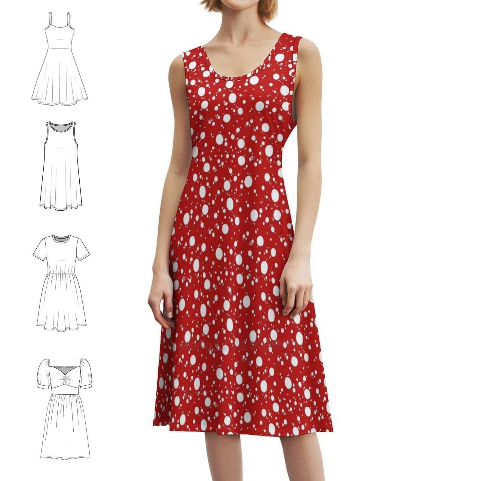 

Мини-платье в консервативном стиле Red Dotty для женщин, свободное повседневное длинное платье трапециевидной формы, красные точки, узор в горошек, детское платье Joy для