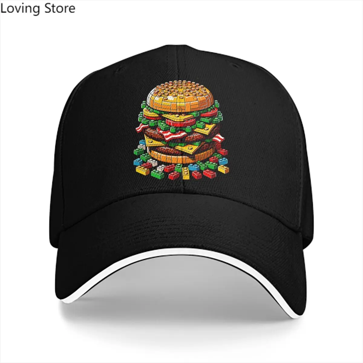 Brick Burger Feast  Toy Solid Color Baseball Caps Peaked Cap Building Blocks Sun Shade Hats Men Women