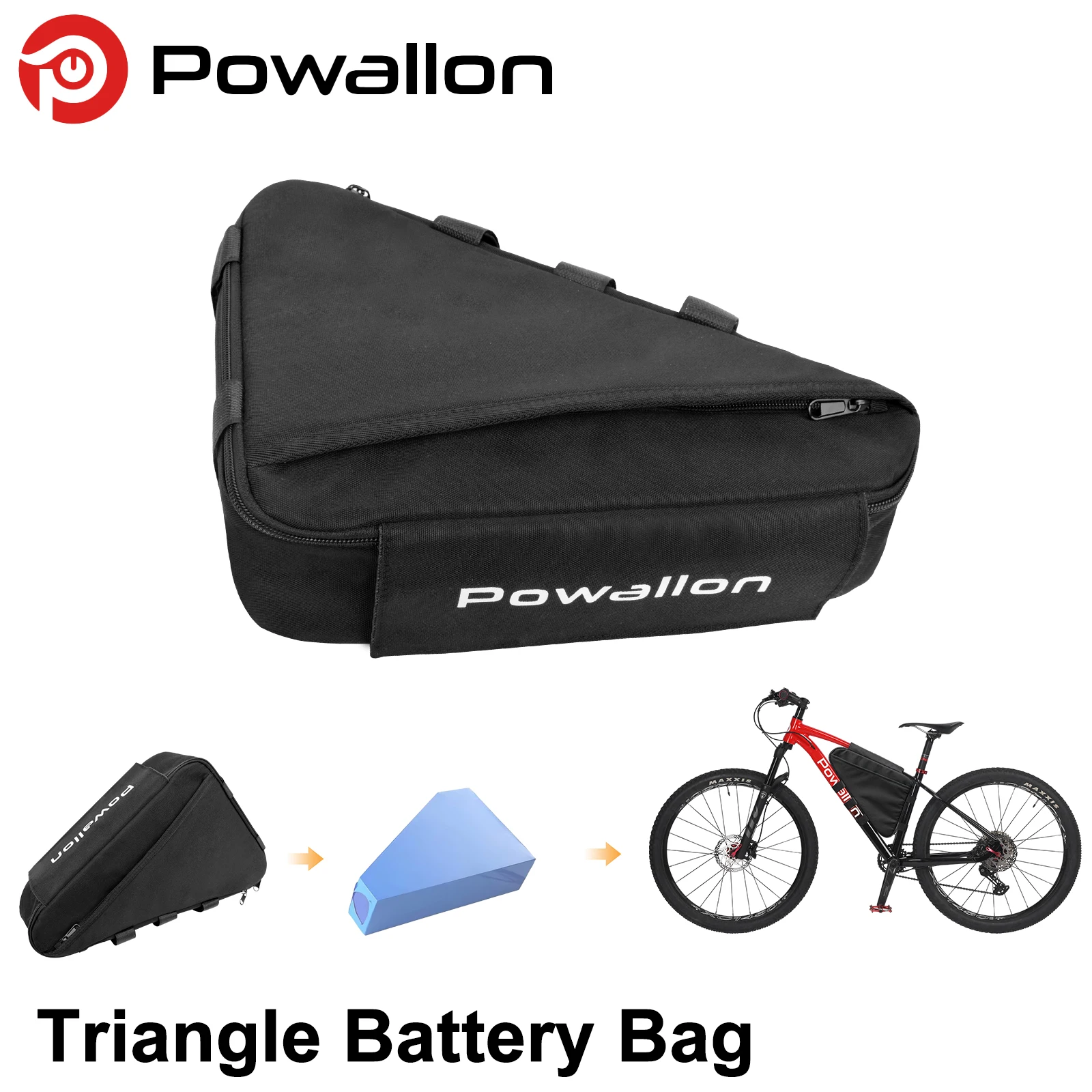 E-Bike Triangle Battery Bag Waterproof Bicycle Frame Storage Bag MTB Road Bike Triangle Bag Black Cycling Accessorie side pocket