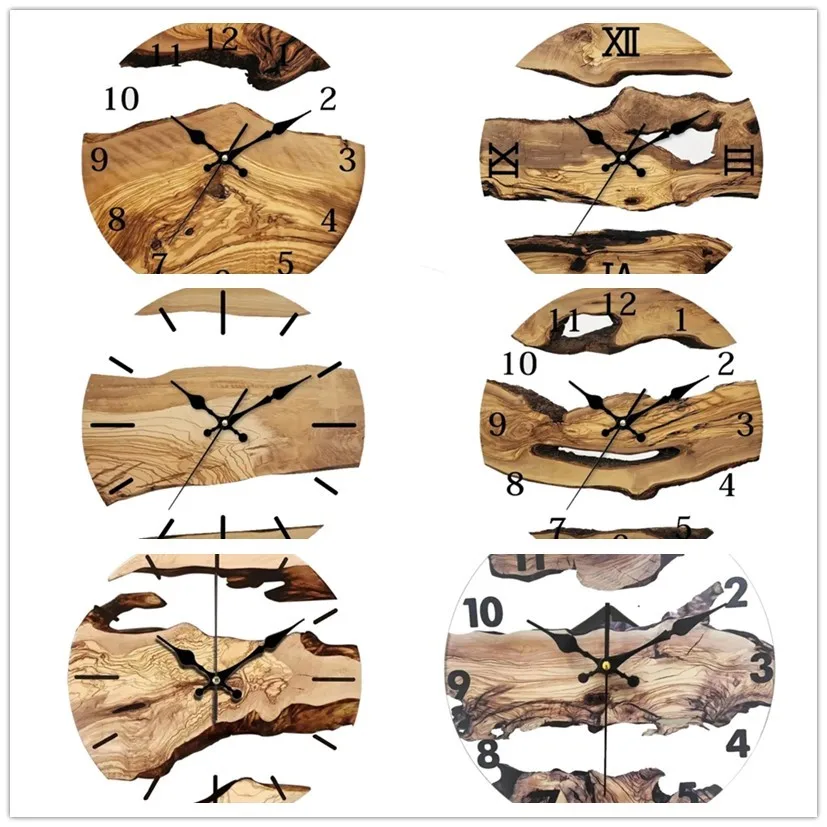 Classical Wood Grains Designs Wall Clock 30cm Quiet Mechanism Transparent Tempered Glass Clock for Bedroom and Kitchen