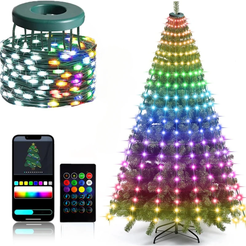 RGBIC Christmas Tree Lights DIY LED Fairy String Lights with Smart APP & Remote Control Garland for Outdoor Garden Party Wedding