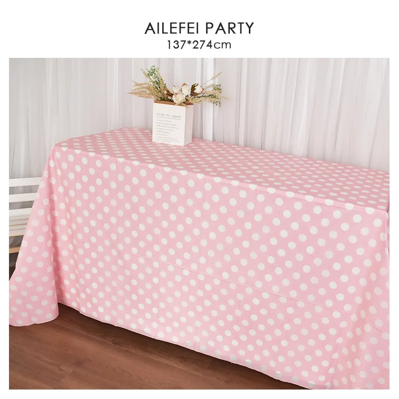 Disposable Plastic Tablecloth Dot Table Cover Waterproof Birthday Party Wedding Tablecloth Eco-Friendly Tableware 137X274CM