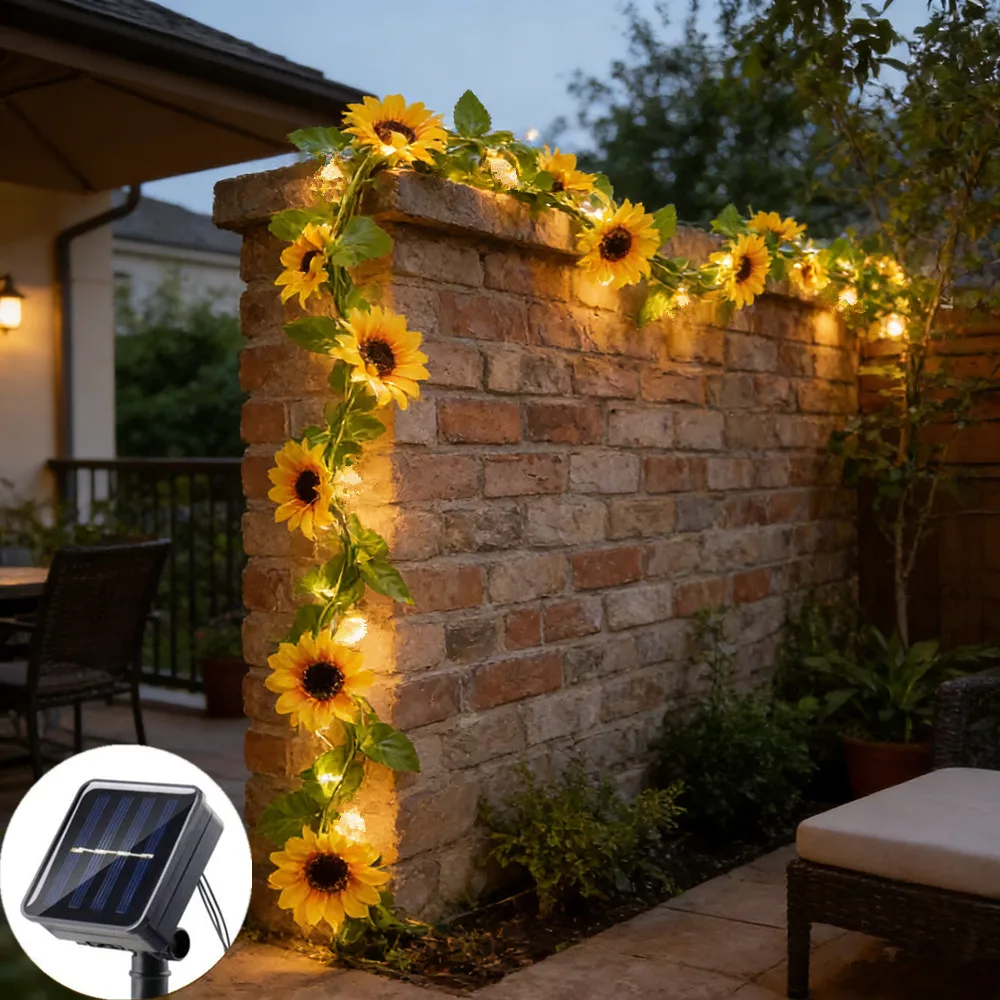 Solar Powered Artificial Vine Fairy Light Outdoor Wedding Decor Flower Green Leaf String Lights for Christmas Tree Garland Light