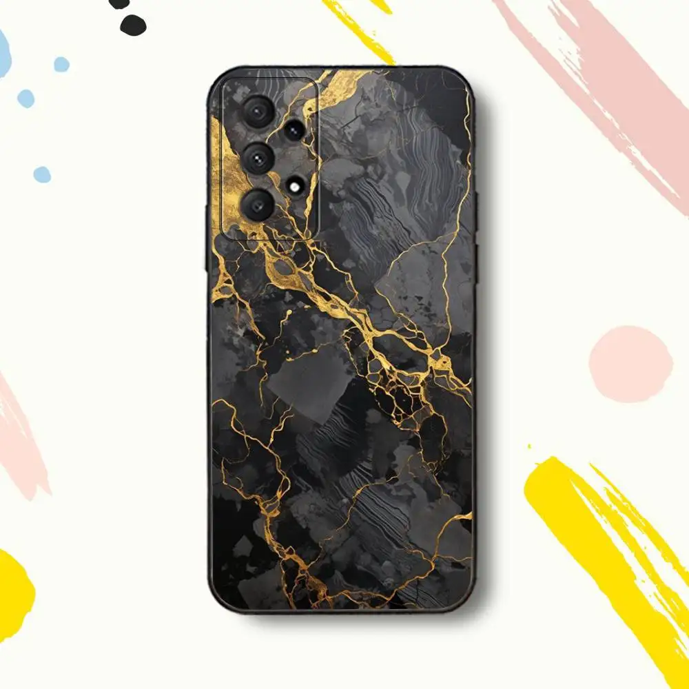 حافظة هاتف رخامية رائعة من Gold ArtS لهاتف Samsung Galaxy A 80,72,73,91,53,22,51,52,5G,Plus,J,Note غطاء أسود ناعم #4