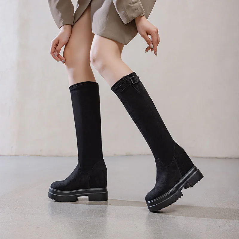 

XMWRLW 2025 Autumn Winter Women Knee High Boot Fashion Hidden Heel Female High Boots Women Winter Shoes Warm Plush Non Slip Boot