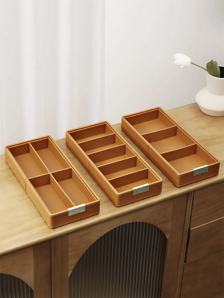 Minimalist PU Leather Storage Box Watch Organizer Tray for Desk Drawer Jewelry Holder Sunglasses Key Entryway Stand Home Decor