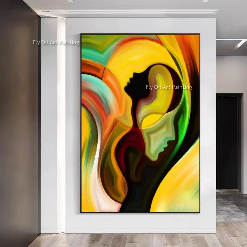 

Abstract Handmade Orange Yellow And Black People Face Oil Painting Abstract Color Mix Canvas Artwork For Living Room Decoration