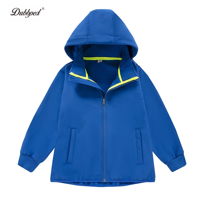 Dubbped Kids Jacket Boys Waterproof Boy\'s Detachable Hat Design Coat Windbreaker Outerwear Polar Fleece Windproof Cloth 5-14Y