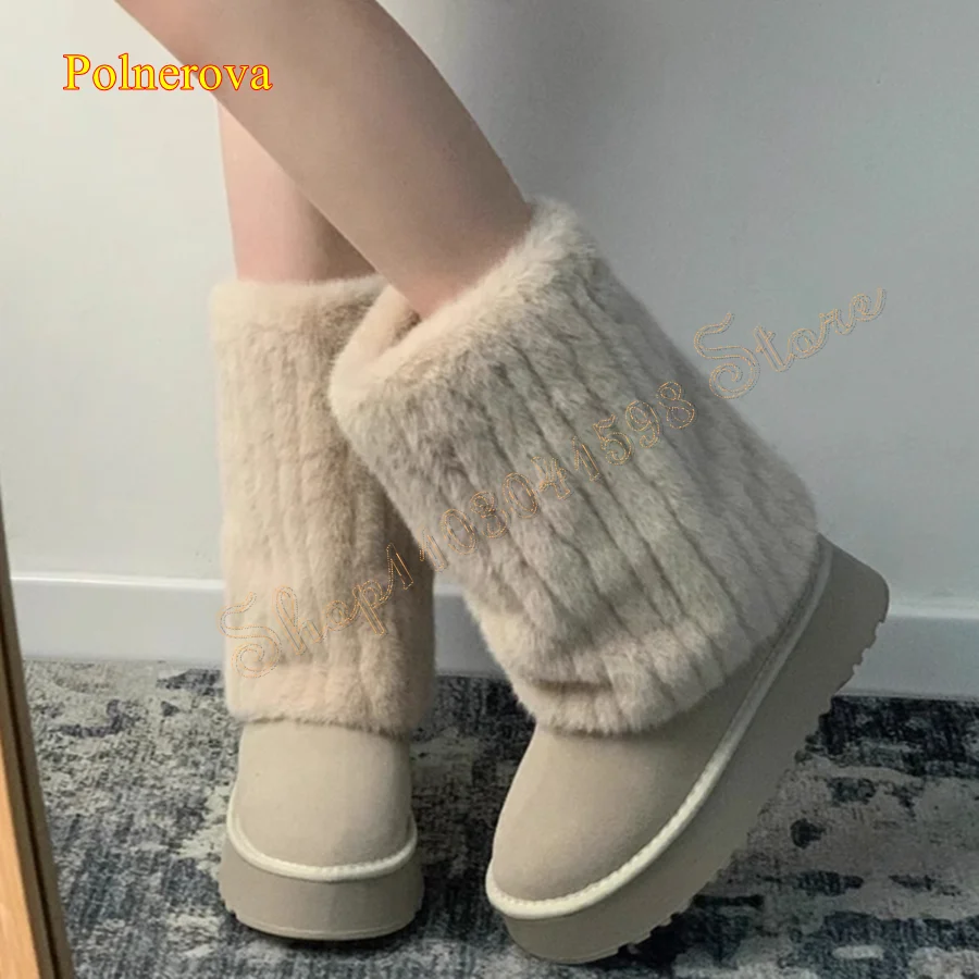 

Winter Furry Snow Boots for Women,Non Slip Thick Soled Round Toe Mid Calf Boots Camping Party Boots 2023 New Zapatos Para Mujere